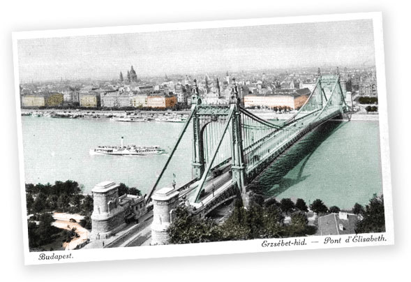 Vykort från 1920 med vy över Budapest